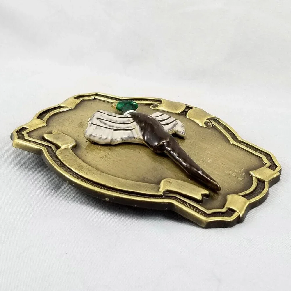 Vintage Belt‎ Buckle Flying Duck Pheasant Bird Western Style Gold Color Embossed